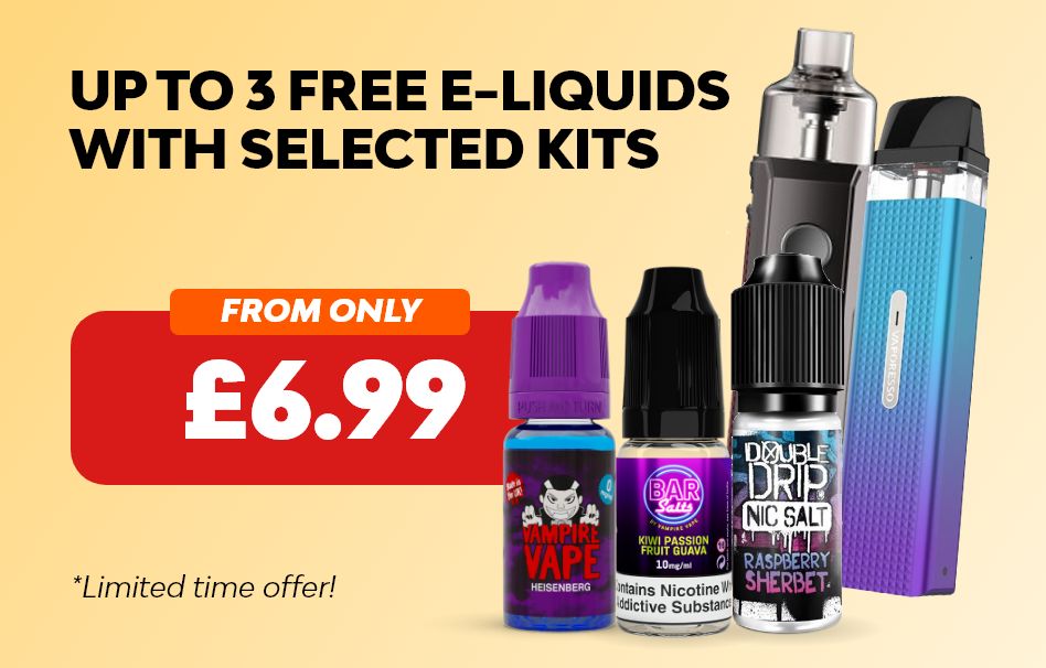 3 Free E-liquids with selected Kits