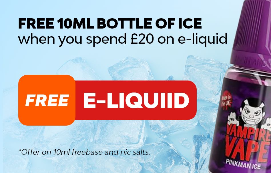 Enjoy a free 10ml ice flavour vape e-liquid with any vape juice purchase over £20.