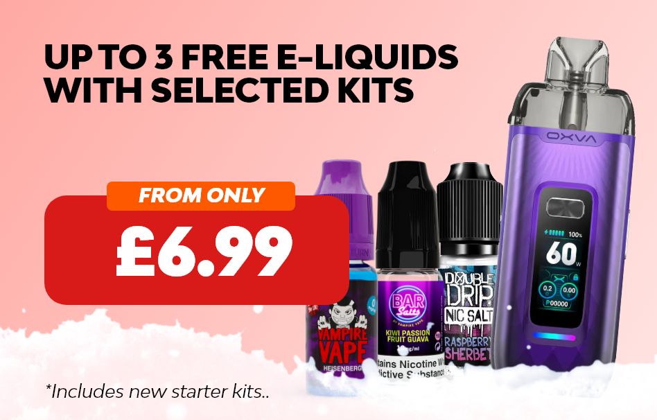 3 Free E-Liquids with selected Kits